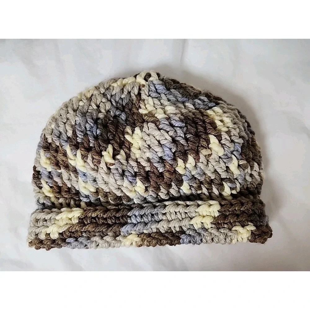NWOT 2 Hand-Knit Beanies Warm Colors Cotton-Wool Acrylic Blends Cottagecore Cozy